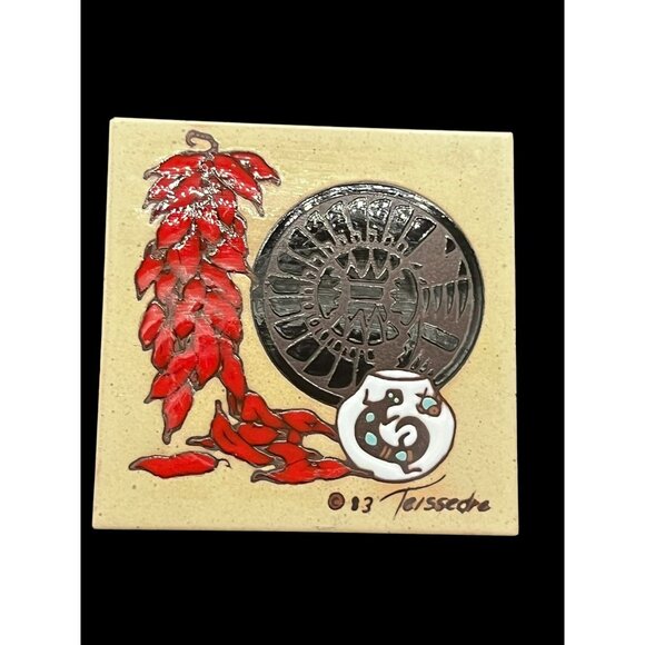 VTG Cleo Teissedre Chile Pepper Decorative Tile Trivet Coaster Wall Hanging 1983 - Picture 1 of 6
